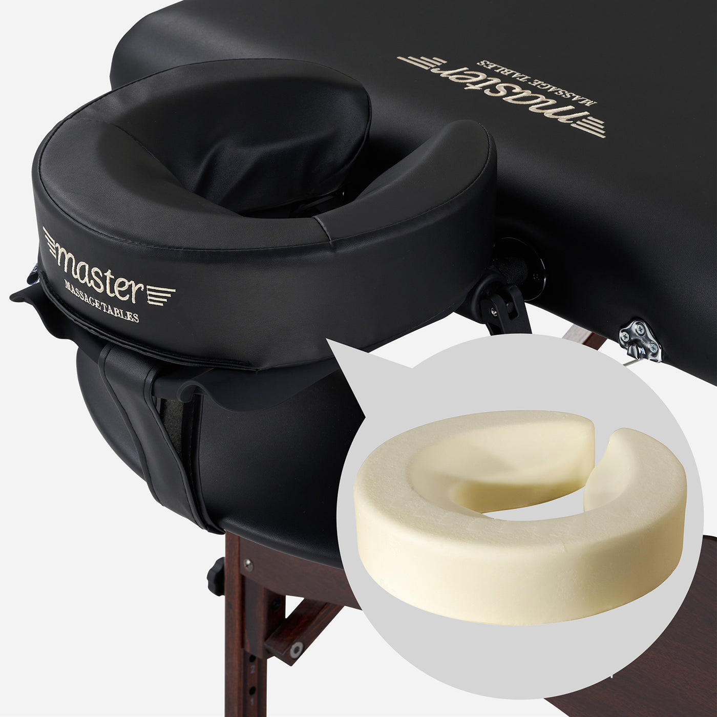 Master Massage ROMA Table with Therma-Top and adjustable face cradle shown in black.
