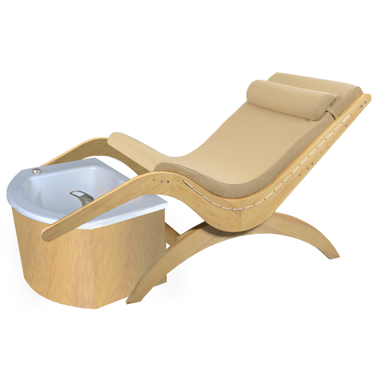 TouchAmerica S Pedi Lounge: beige pedicure chair with electric tilt and foot basin on wood frame.