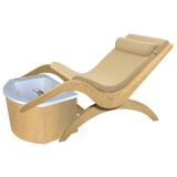TouchAmerica S Pedi Lounge: beige pedicure chair with electric tilt and foot basin on wood frame.