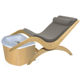 TouchAmerica’s S Pedi Lounge: gray cushion, white basin, electric tilt for pedicures.