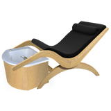 TouchAmerica S Pedi Lounge: black cushioning, built-in foot basin, and electric tilt function.