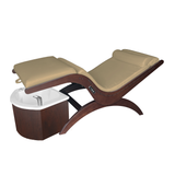 TouchAmerica S Pedi Lounge: recliner with tan cushion, foot bath, and electric tilting.