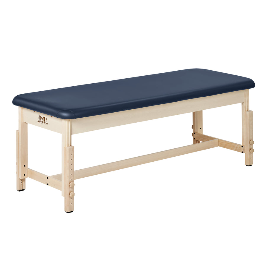 MT Massage HARVEY Stationary Table by MT with blue, oil- and water-resistant upholstery.