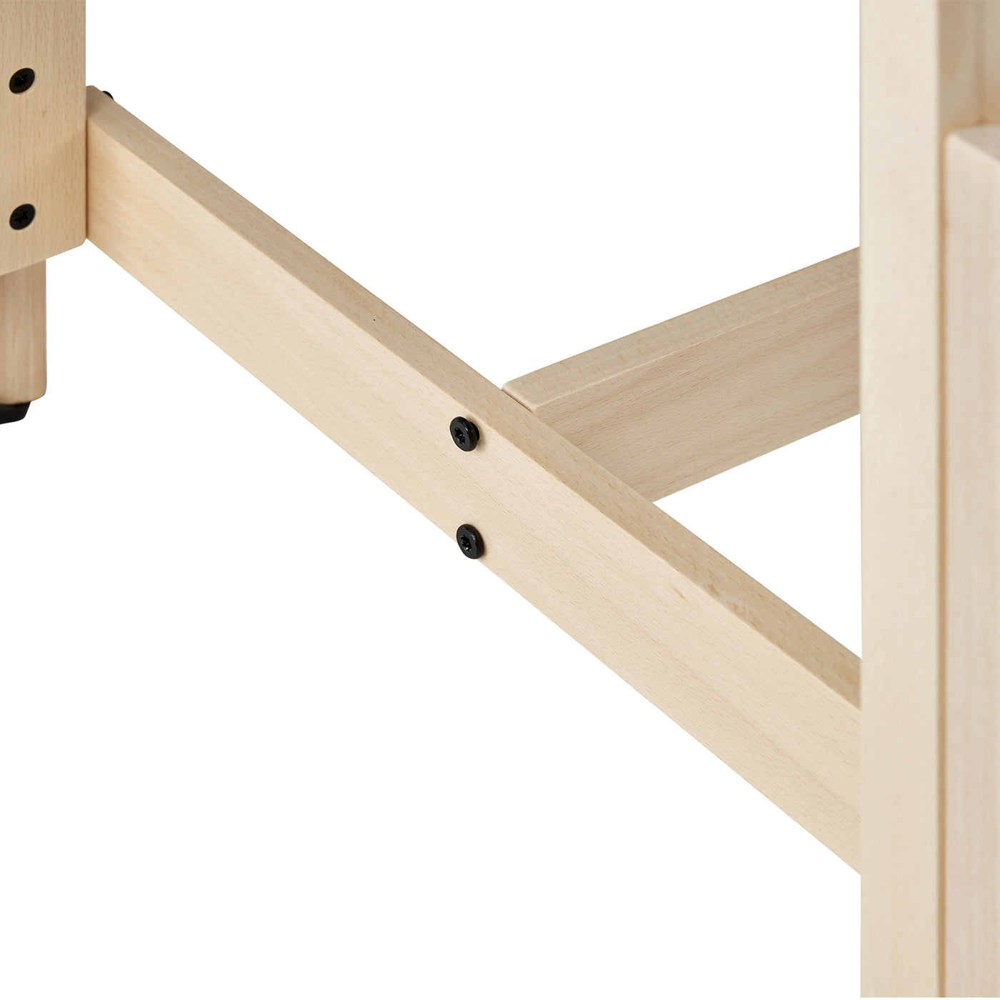 Close-up of MT Massage HARVEY Table legs joined with black screws.