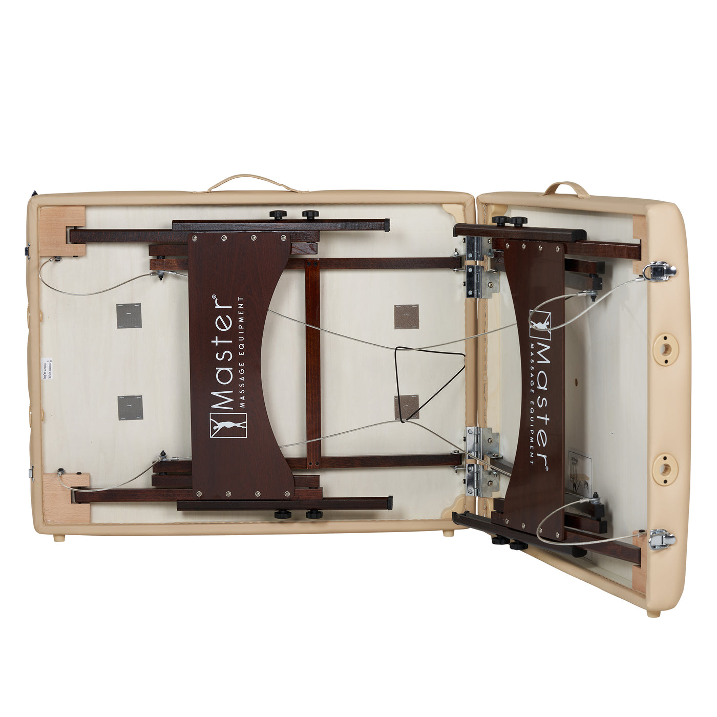 Master Massage ARGO portable massage table in cream, shown from below with small cell foam support.