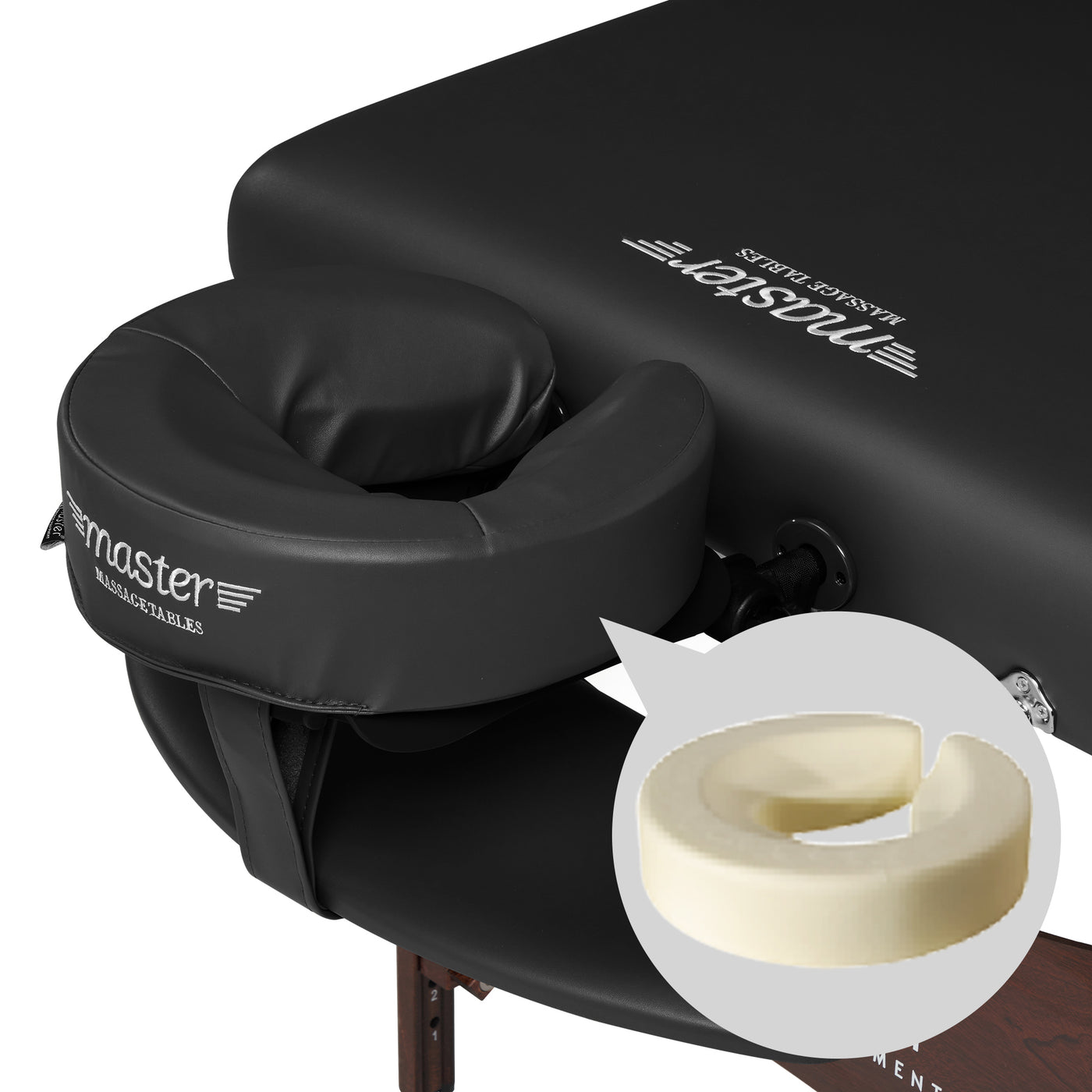 Master Massage NEWPORT portable table with adjustable face cradle and cream cushion insert.