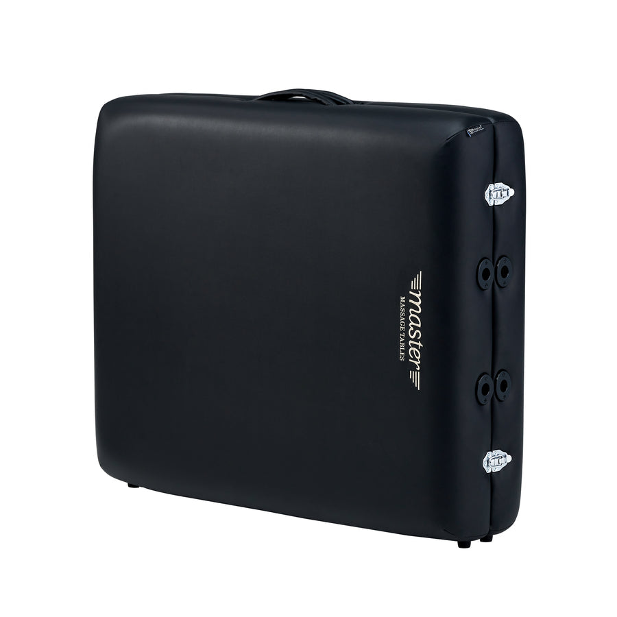 Master Massage DEL RAY black hard-shell case for portable massage table, with handle and latches.