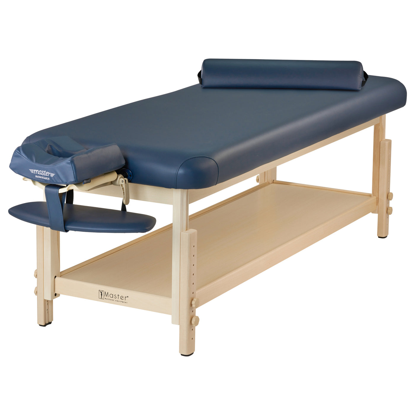 Master Massage LAGUNA table: wood legs, face cradle, bolster, shelf—professional package.