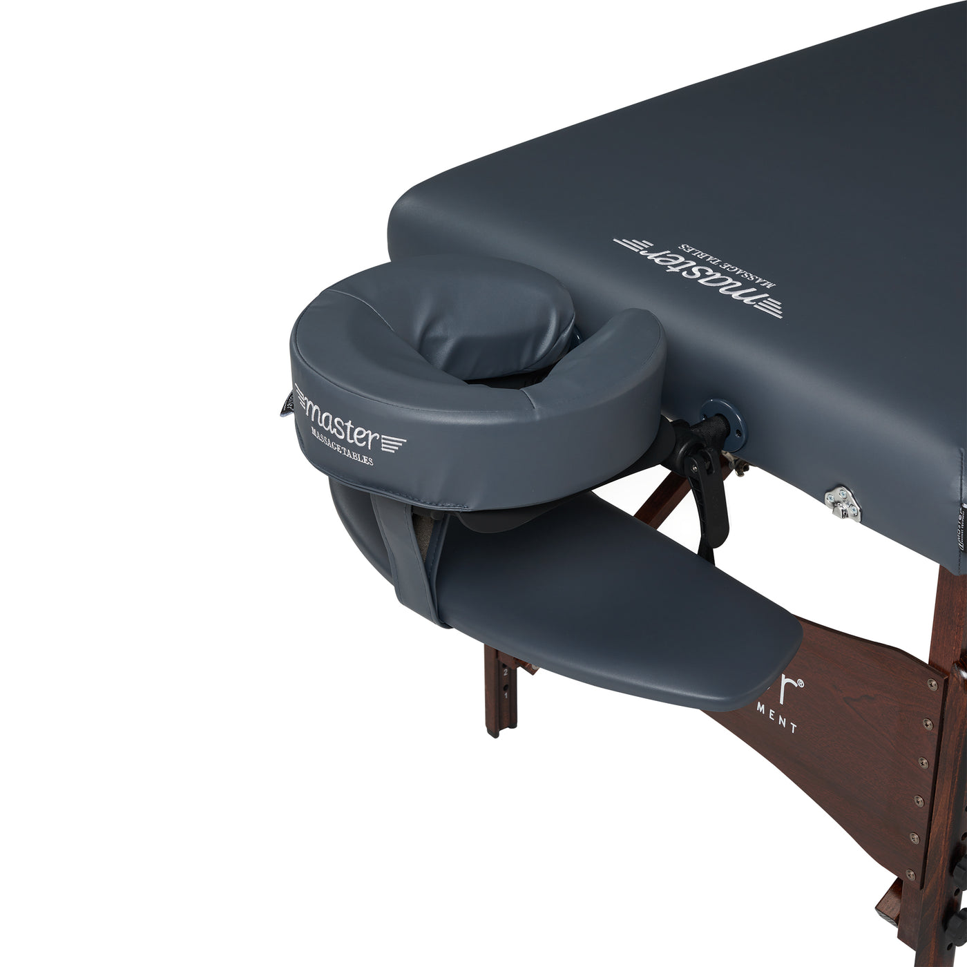 Close-up of Master Massage NEWPORT Portable Massage Table with adjustable face cradle and armrest.
