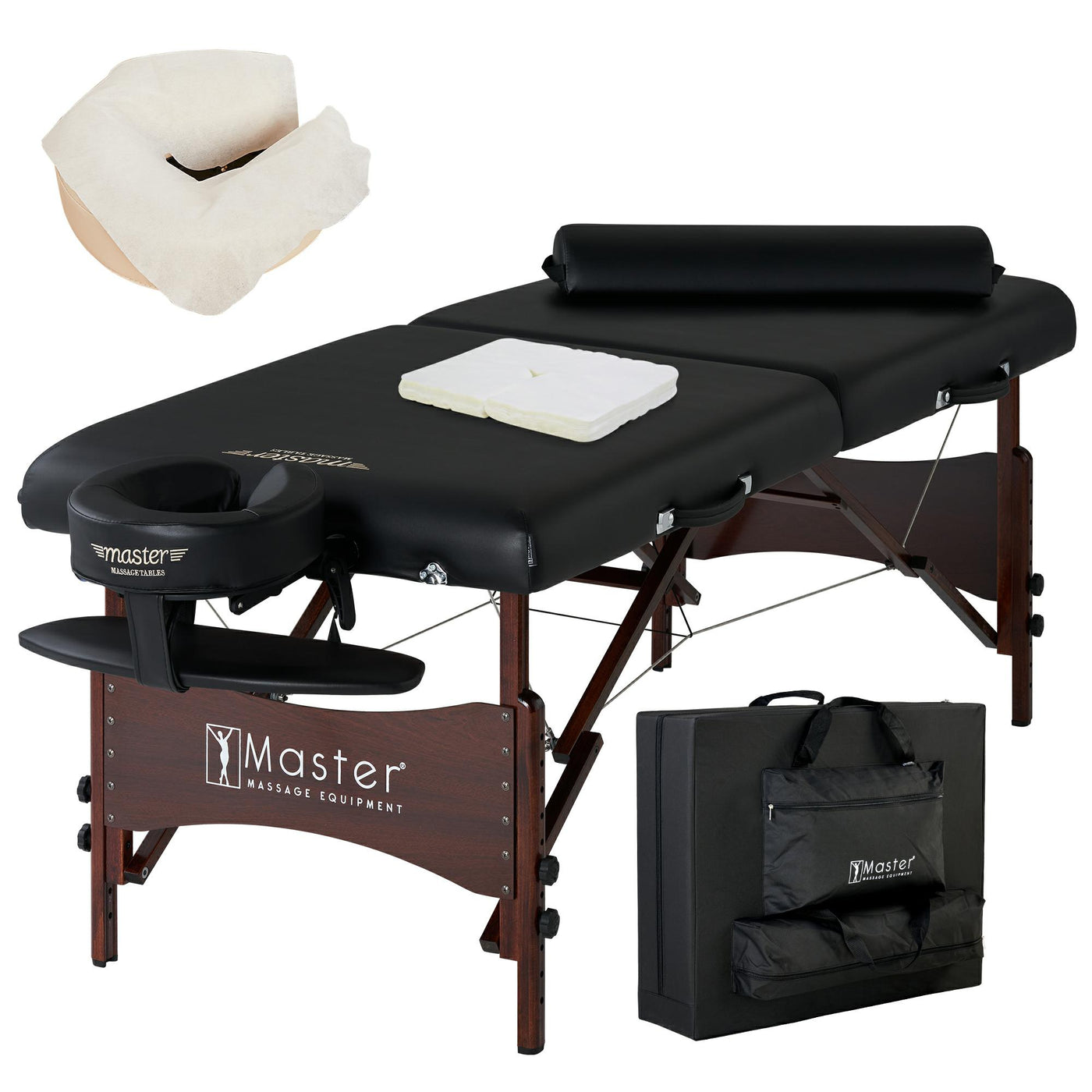 Master Massage Roma II Portable Massage Table Package by Master Massage with accessories.
