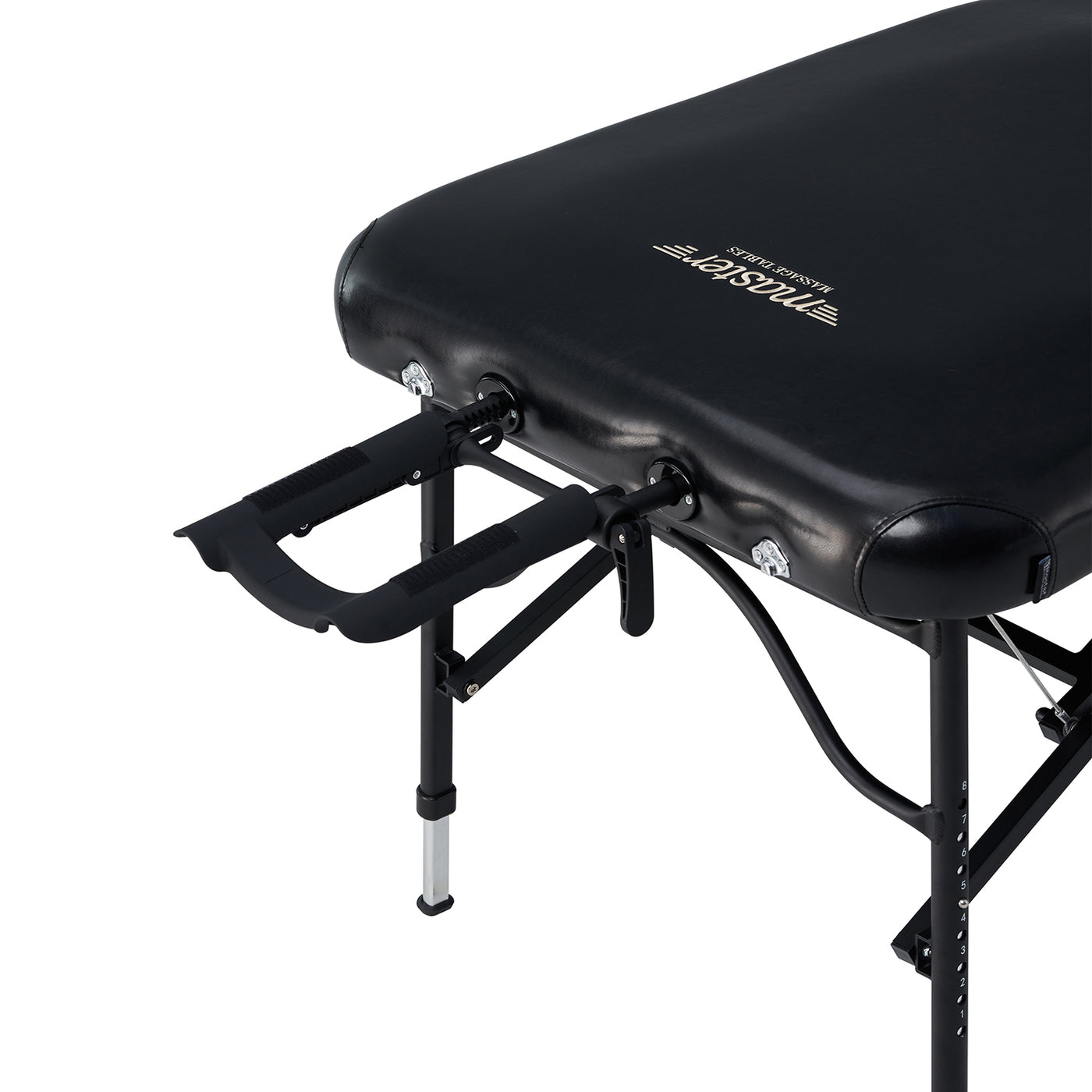 Close-up of a Master Massage STRATOMASTER AIR portable table with adjustable face cradle.