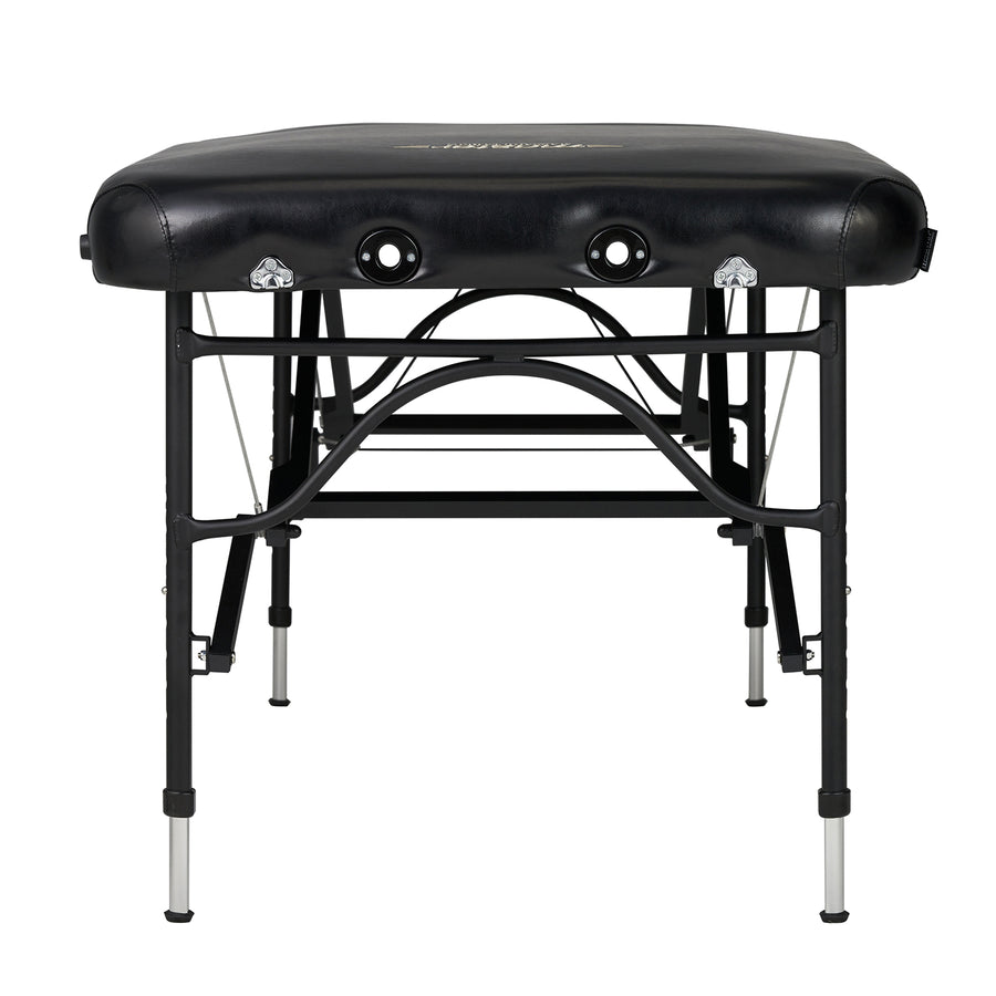 Master Massage STRATOMASTER AIR table with NanoSkin upholstery, viewed from the foot end.