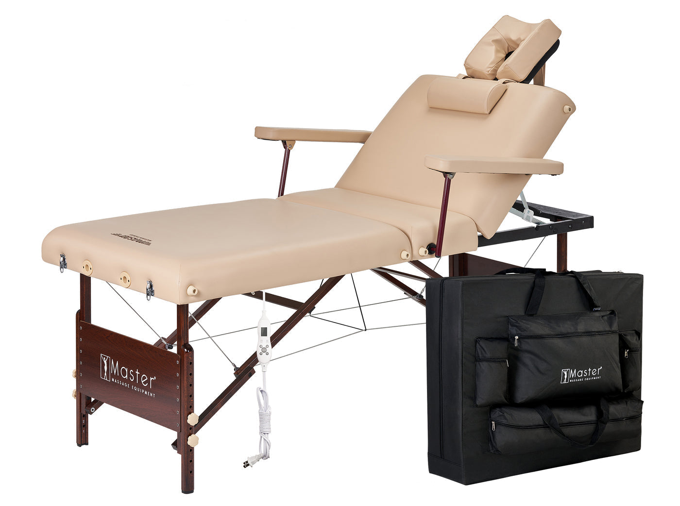 Master Massage DEL RAY SALON Therma Top portable table with armrests, headrest, and case.