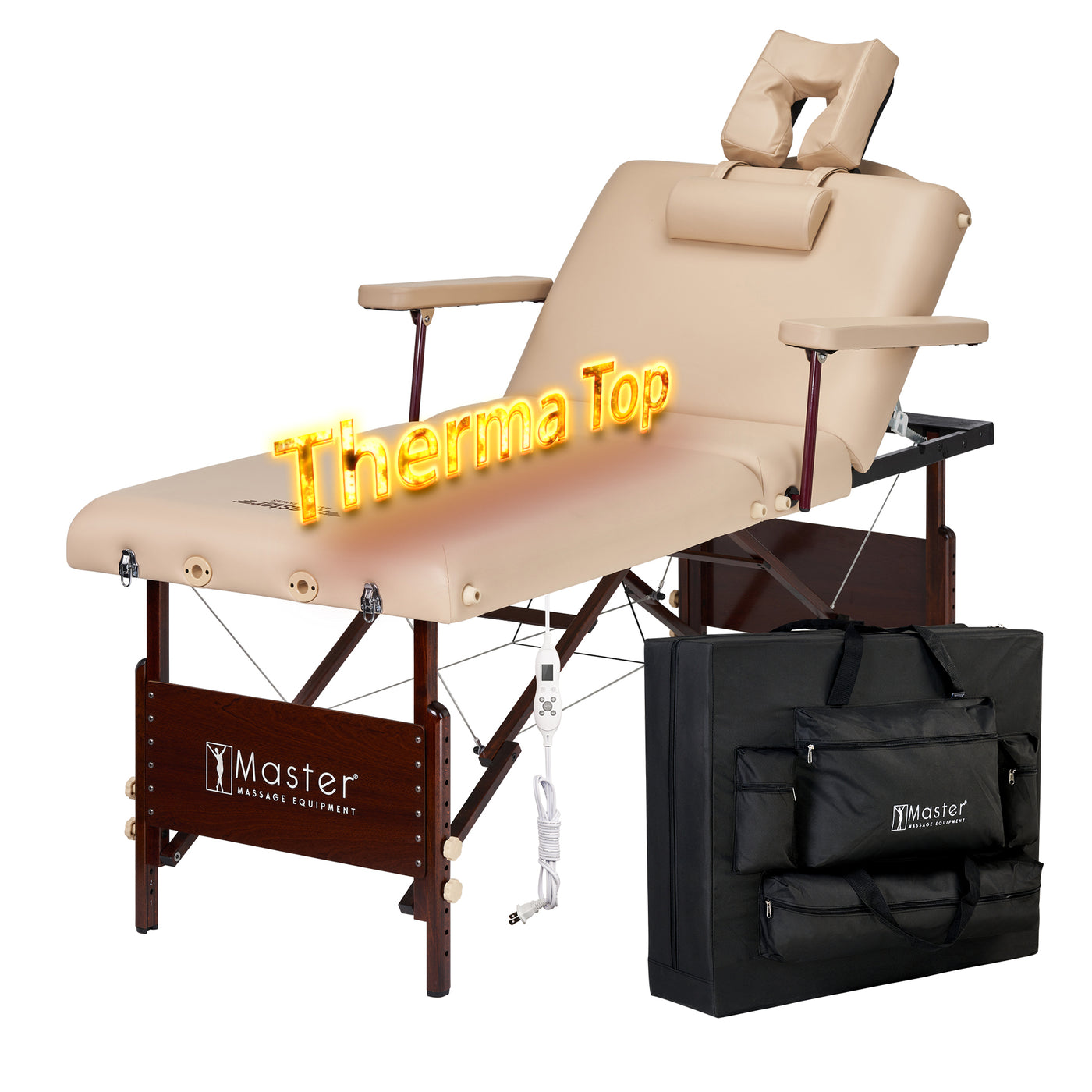Master Massage DEL RAY SALON portable table with Therma-Top, face cradle, and carrying bag.