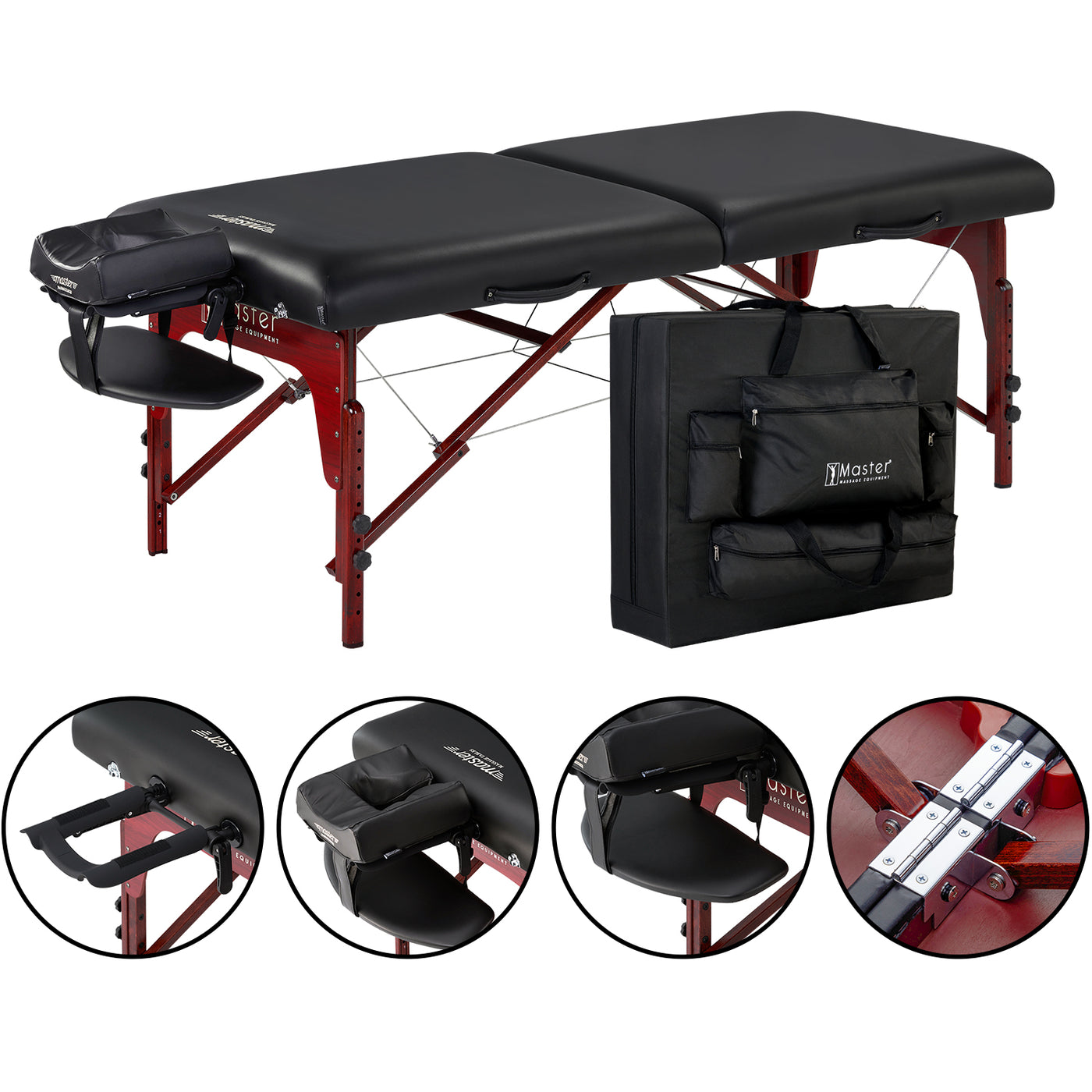 Master Massage MONTCLAIR portable table with memory foam, face cradle, case shown.