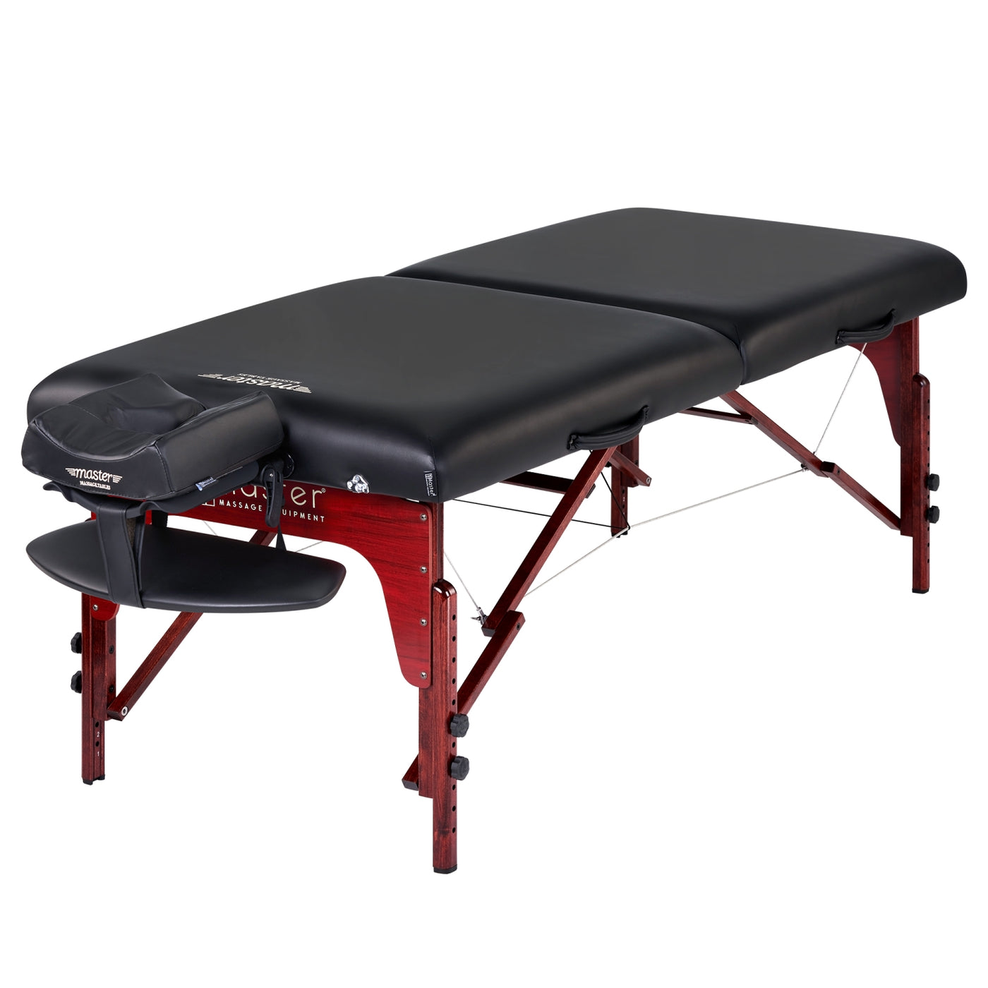 Master Massage MONTCLAIR portable table with ergonomic face cradle and wooden legs on white.
