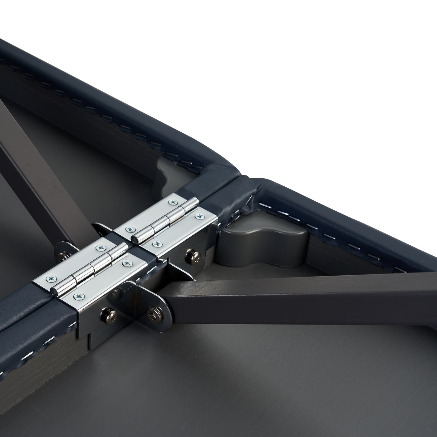 Close-up of hinges and support bars on the Master Massage Montclair Pro LX Table underside.