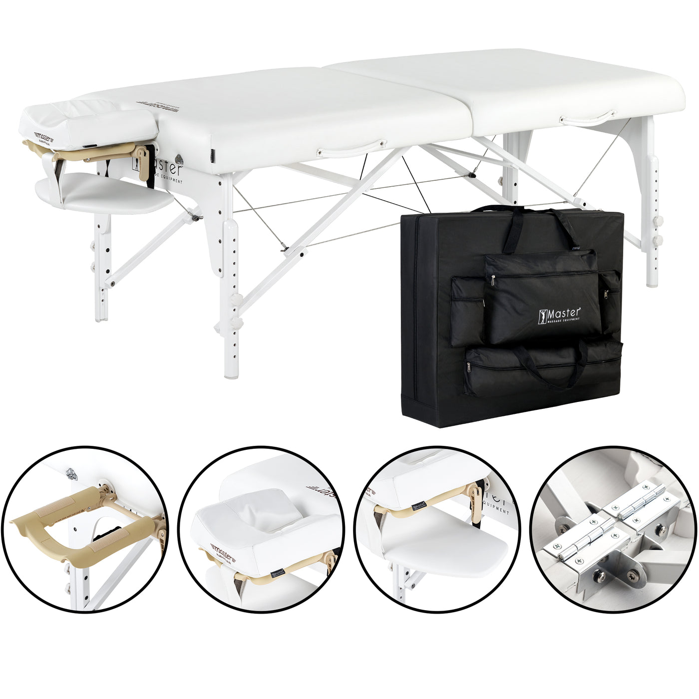 Master Massage Montclair Pro LX Table with headrest, memory foam, and carrying case shown.