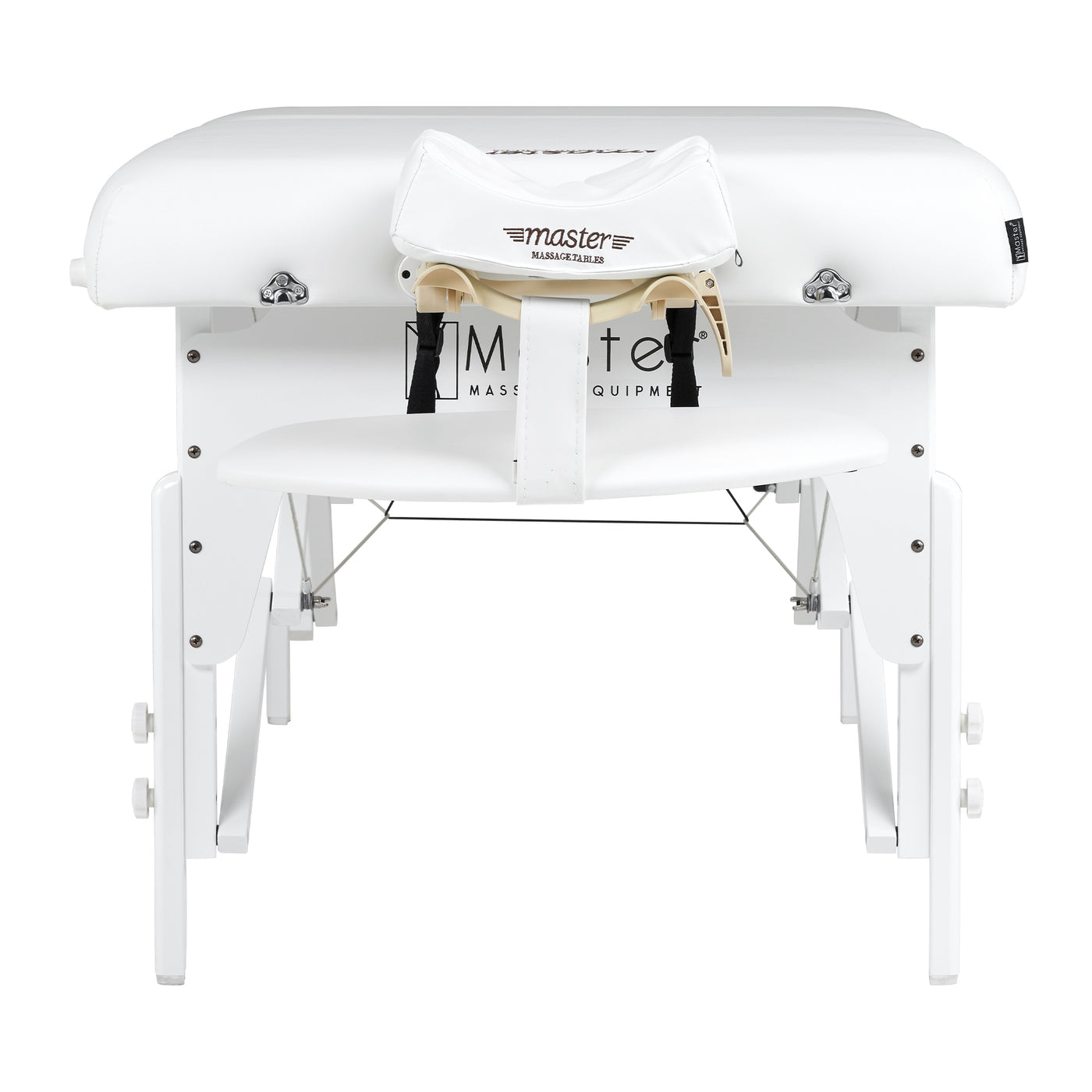 Master Massage Montclair Pro LX massage table with face cradle and armrest, front view.