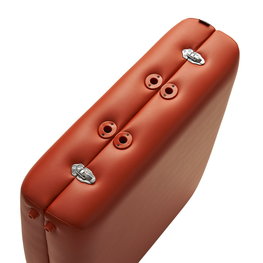 Close-up of Master Massage SANTANA extra wide portable table with valves and metal clasps.