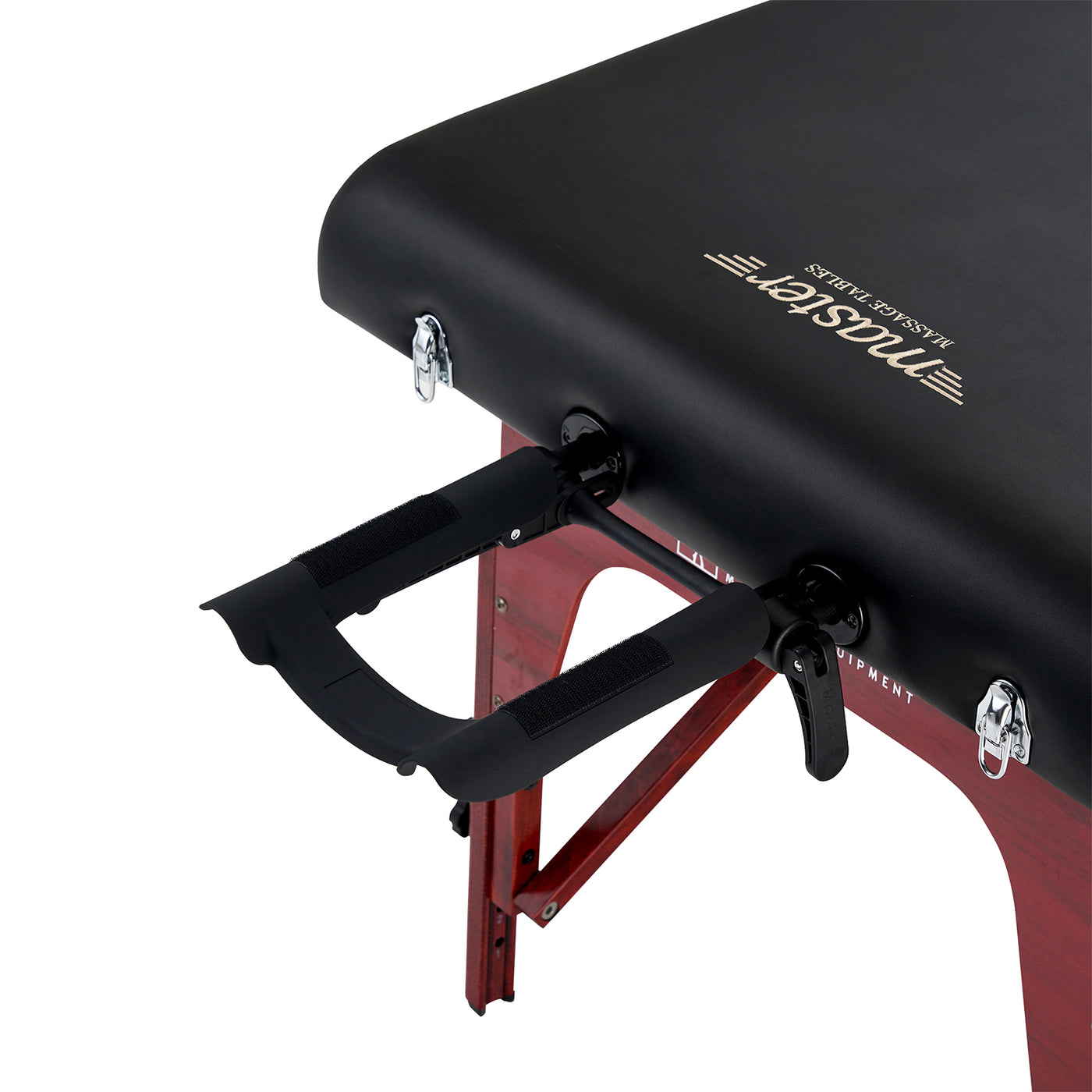 Close-up of Master Massage MONTCLAIR Therma Top Table with face cradle and wooden legs.