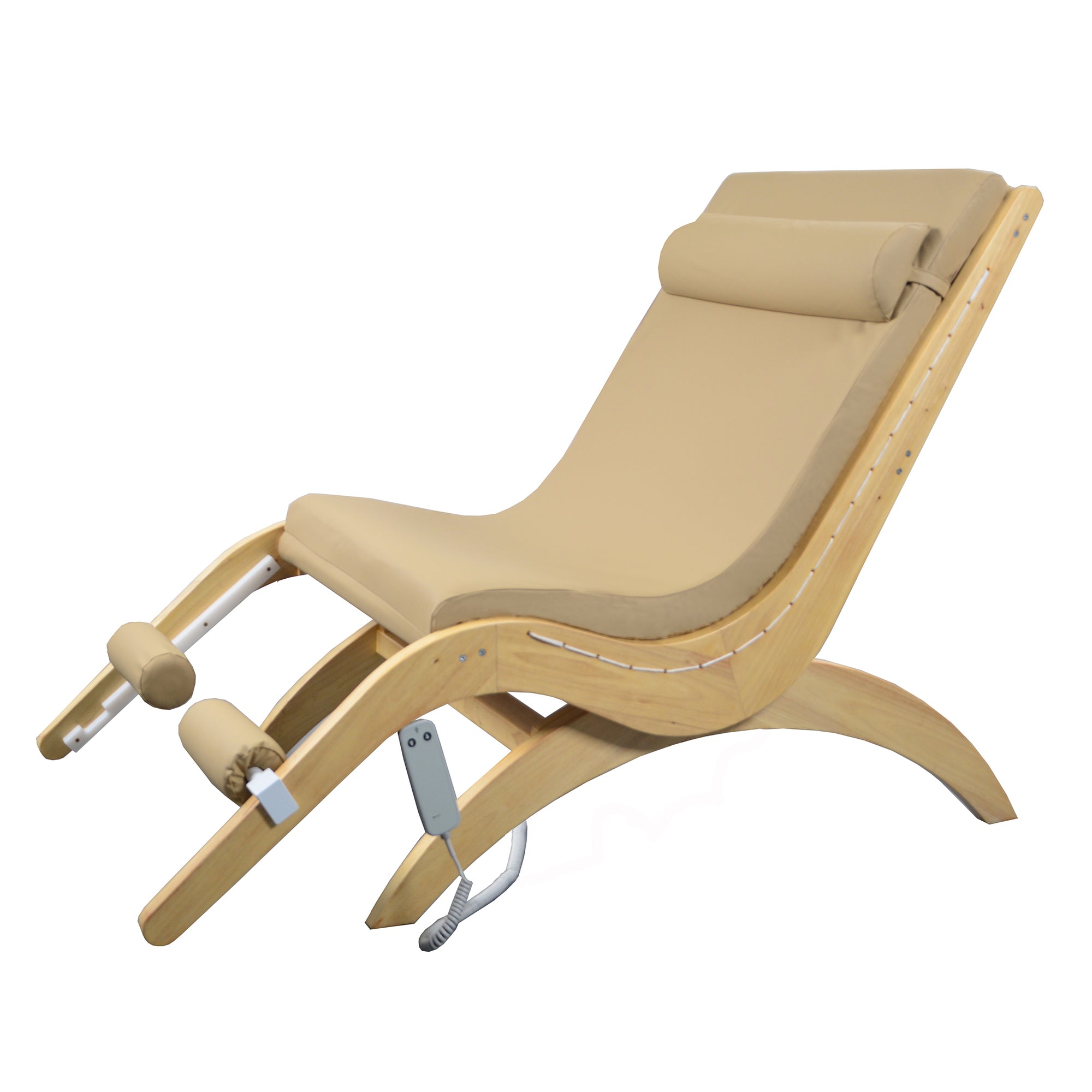 TouchAmerica S Pedi Lounge: beige recliner with wood frame, electric tilt, and remote control.