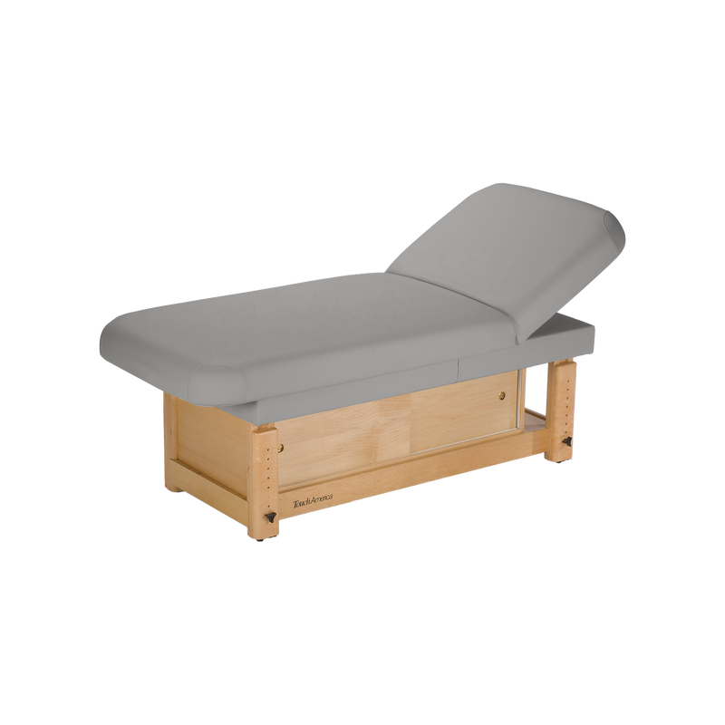 TouchAmerica gray solid maple STATIONARY FACE & BODY table with adjustable backrest.