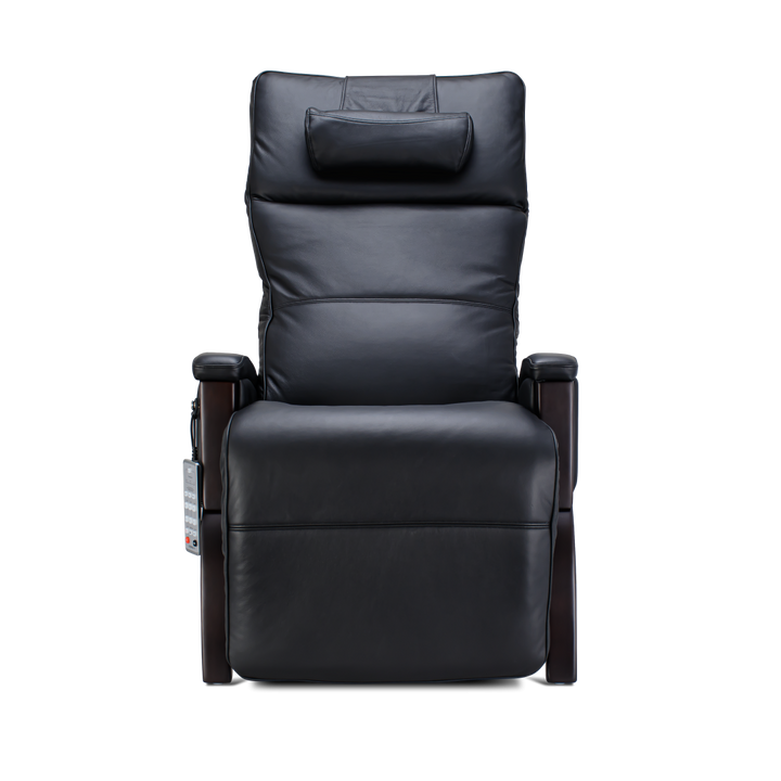 Svago Newton Zero Gravity Recliner in black with remote, shown front view on white background.