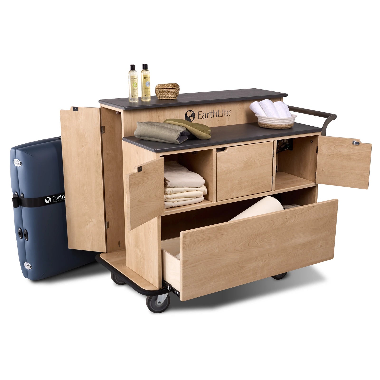 Earthlite Sanctuary Mobile Spa Cart open in use