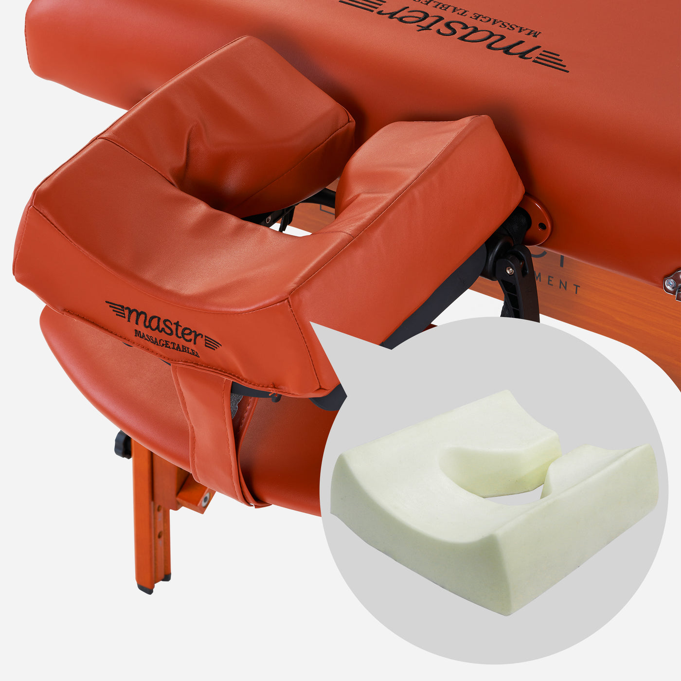 Master Massage SANTANA portable table with detachable face cradle and white foam insert shown.
