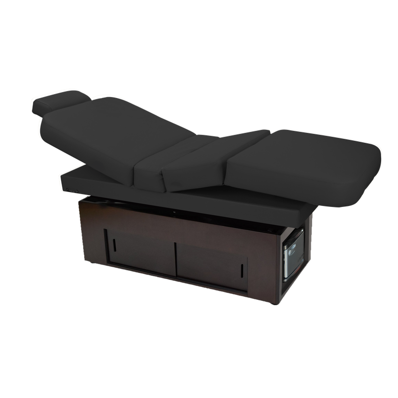 TouchAmerica SANYA POWERTILT massage table with black cushions and adjustable back/legs.