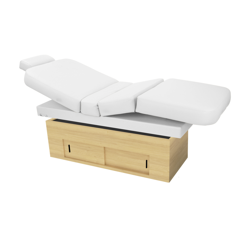 TouchAmerica SANYA POWERTILT Massage Table with wooden base, ideal for relaxation.