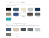 Terratouch & Ultrafabrics swatches for Oakworks CLINICIAN Manual-Hydraulic, names/codes shown.