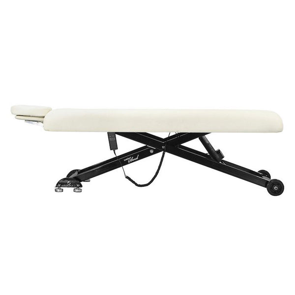 Comfort Soul SIENA adjustable cream spa table with face cradle, wheels, and comfy upholstery.