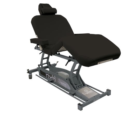 Spa Hands Free Deluxe Onyx massage table with adjustable features on a white background
