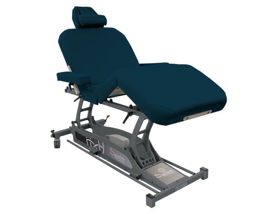 Spa Hands Free Deluxe Peacock massage table with adjustable features on a white background