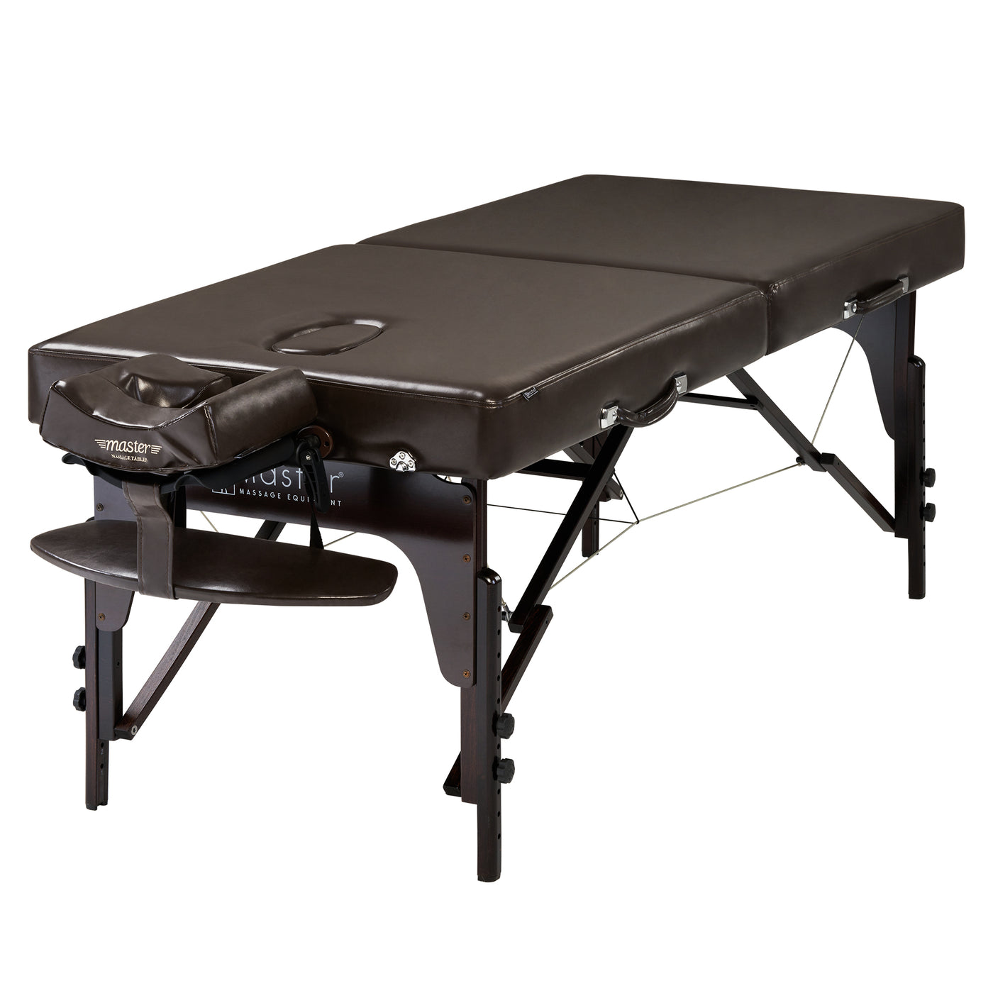 Master Massage SUPREME LX black portable table with ergonomic face cradle and armrest.