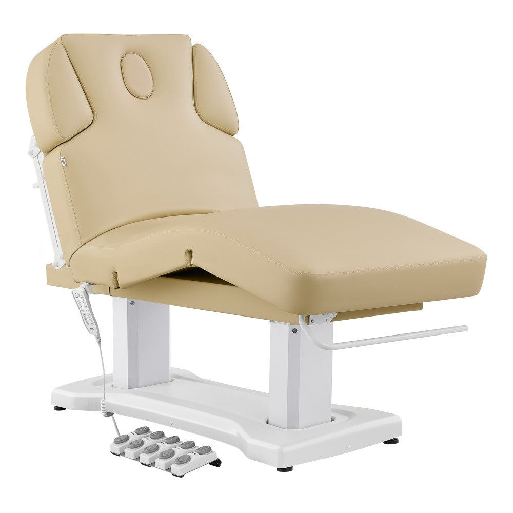 Beige Tranquility 4 Motors Electric Medical Spa Treatment Table DIR with white base on a white background