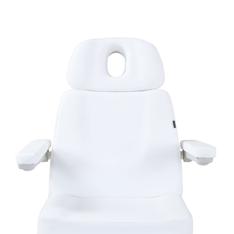 Silverfox America 2246EBN Electric Massage Chair, white with headrest and armrests, front view.