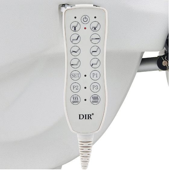Close-up of DIR-branded remote for Apollo II Electric Beauty Bed with Thermo Heat.