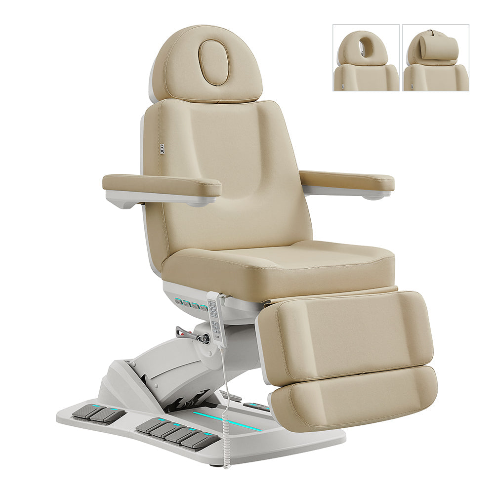 DIR Aurora medical spa table with 4 motors, hand & foot remote, beige, adjustable head/footrest.