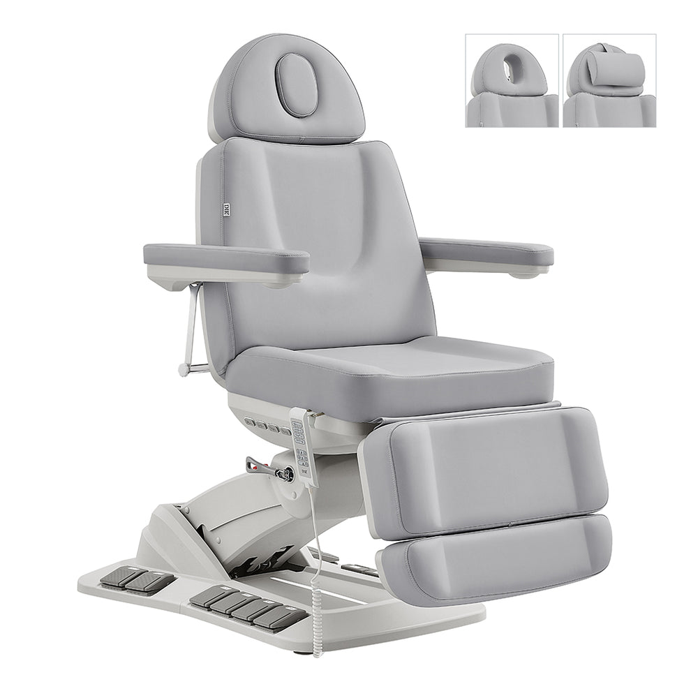 Aurora Medical Spa Table by DIR with 4 motors, hand & foot remote, shown at various angles.