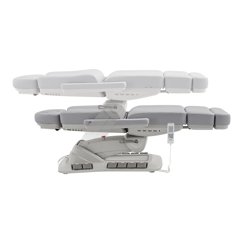 Aurora Medical Spa Table by DIR shown in two different reclined positions.