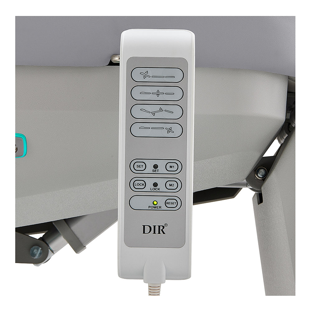 Close-up of DIR Aurora Medical Spa Table with 4 Motors and hand & foot remote attached.