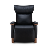 on the front Svago The Motion Mastery Lounge Chair Carbon Leather and Natural Wood
