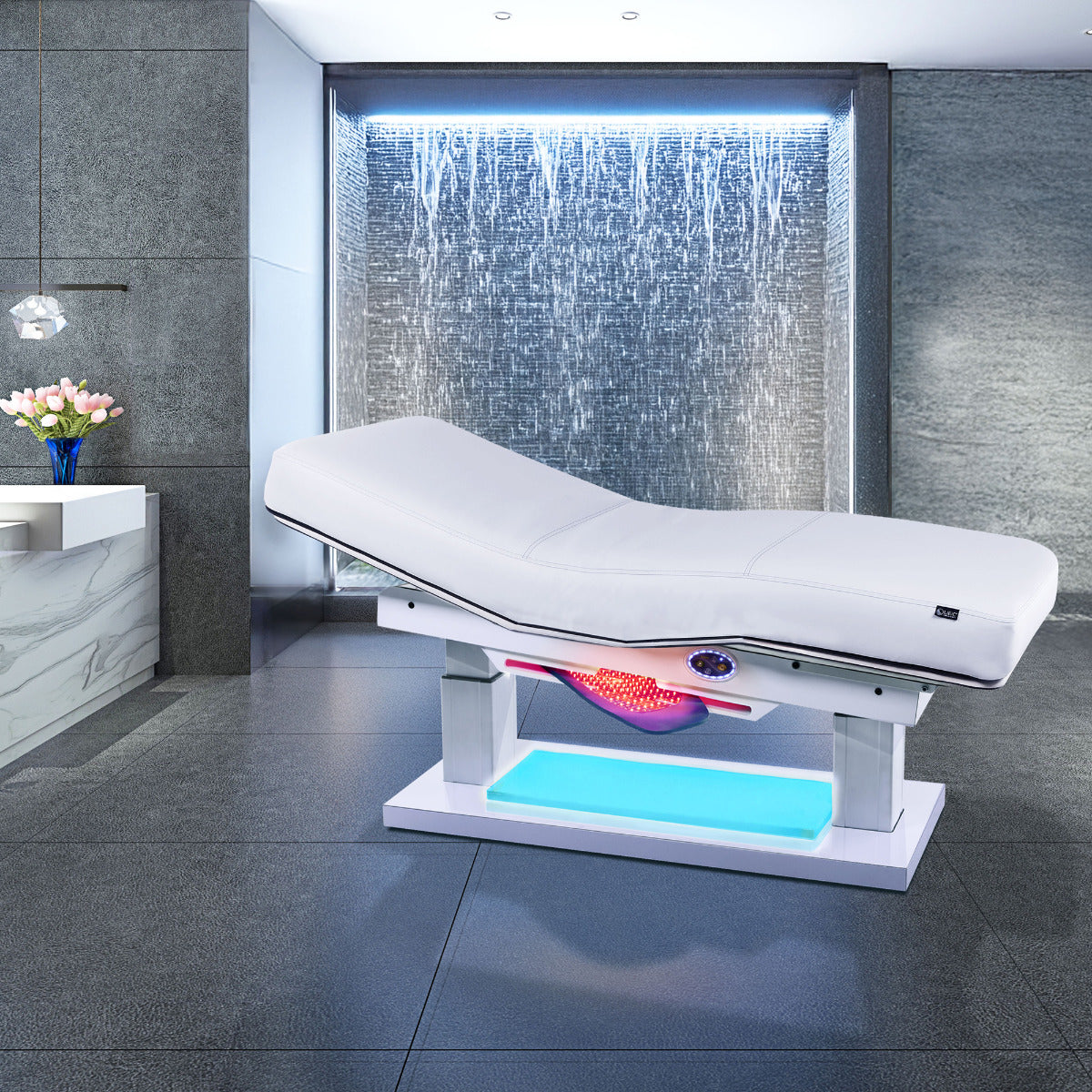 Living Earth Craft Cascade Multi-Purpose Treatment Table w/VitaLymph Therapy System in a modern spa setting