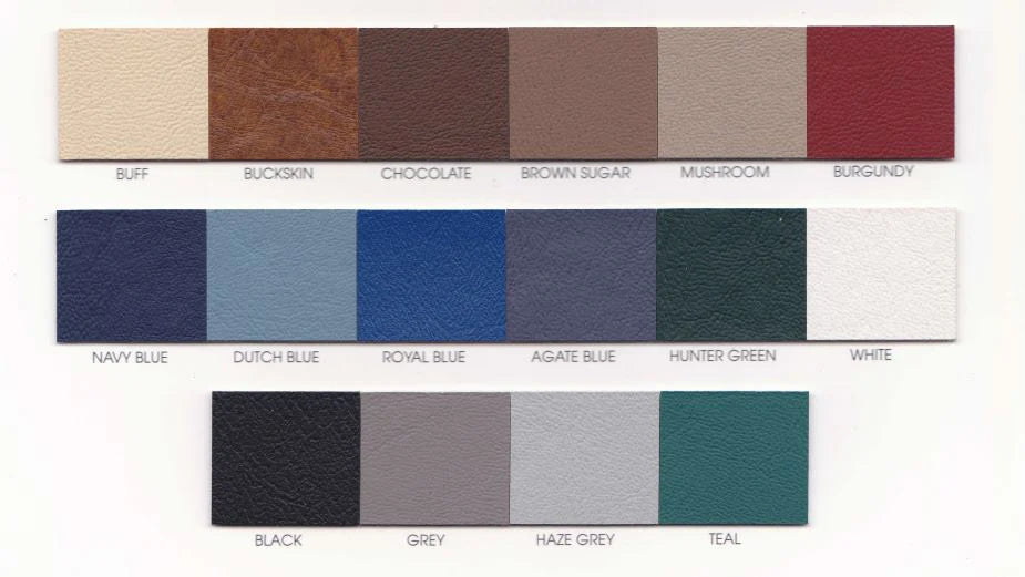 Color swatches for the Galaxy Mfg 1987-30 Table include buckskin, burgundy, and teal.
