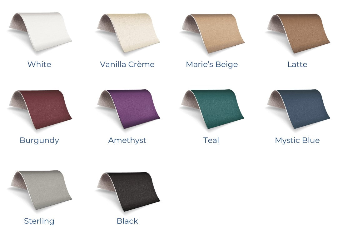 Ten fabric swatches for the Living Earth Crafts INSIGNIA 2.0 WAVERLY Treatment Table.