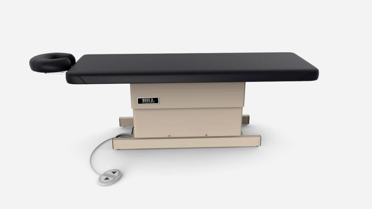 Hill Laboratories Massage Electric Lift Table with headrest, foot pedal, multi-layer cushioning.