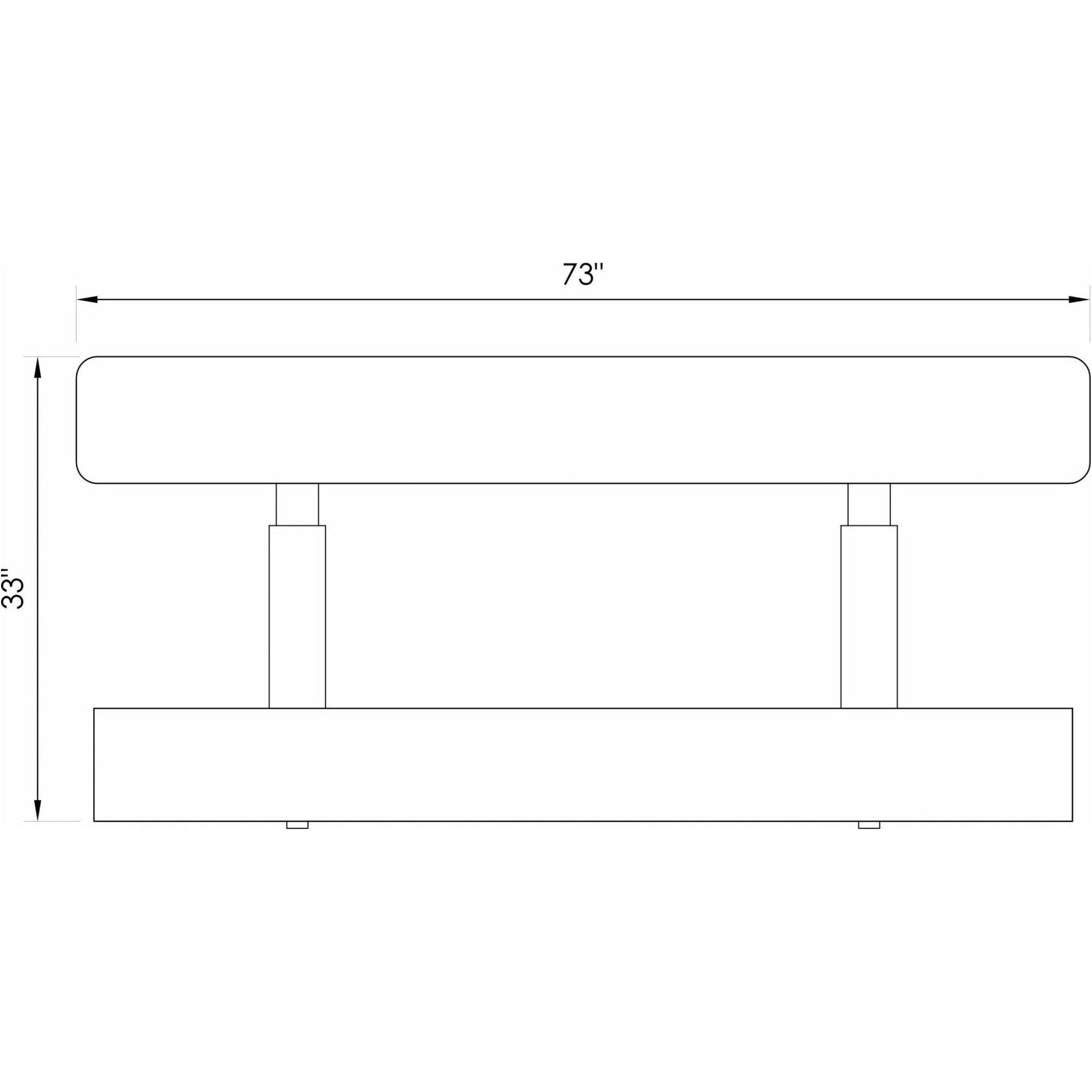 Line drawing of the TouchAmerica MASQUERADE Daybed, 73" wide and 33" tall.